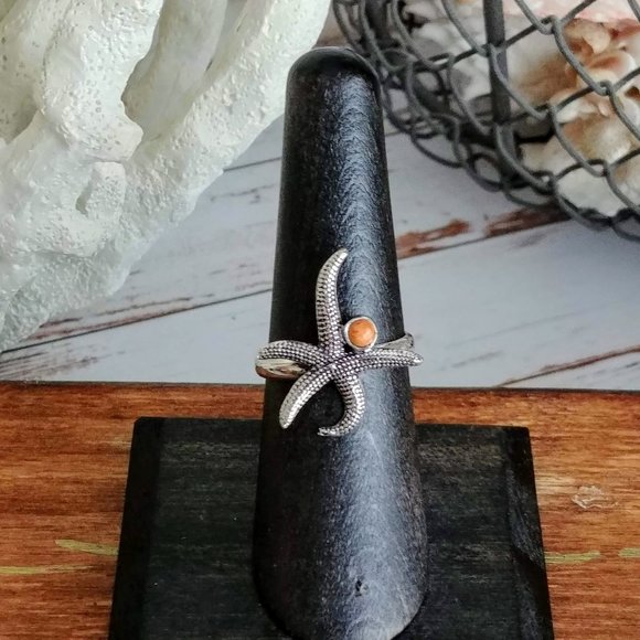 Turquoise Starfish Sterling Ring - Picture 2 of 4